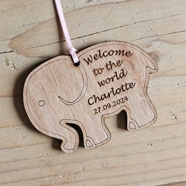 Personalised New Baby Hanging Elephant Decoration Card Personalised New Baby Hanging Elephant Decoration Card