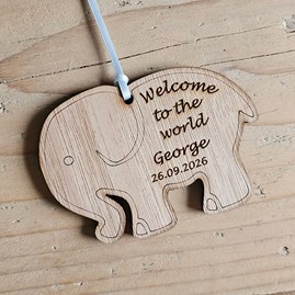 Personalised New Baby Hanging Elephant Decoration Card Personalised New Baby Hanging Elephant Decoration Card