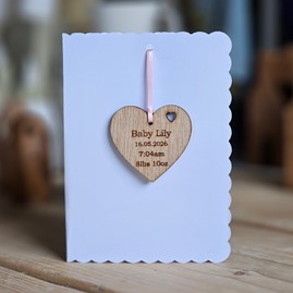 Personalised New Baby Hanging Heart Decoration and Card Personalised New Baby Hanging Heart Decoration and Card