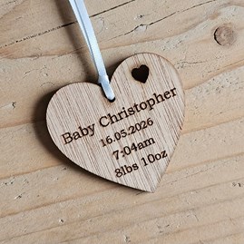 Personalised New Baby Hanging Heart Decoration and Card Personalised New Baby Hanging Heart Decoration and Card