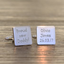 Personalised 'Proud New Daddy!' Silver Cufflinks