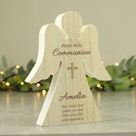 Personalised Rustic Wooden First Holy Communion Angel Decoration