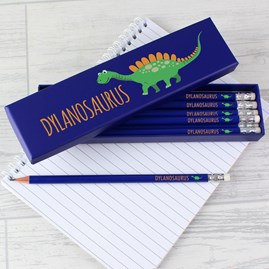 Personalised Set of 12 Pencils In Dinosaur Box