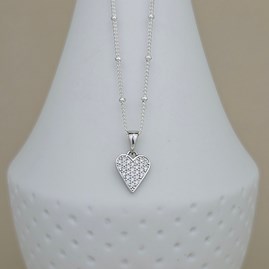 Personalised Silver Ball Chain Necklace with CZ Heart Personalised Silver Ball Chain Necklace with CZ Heart