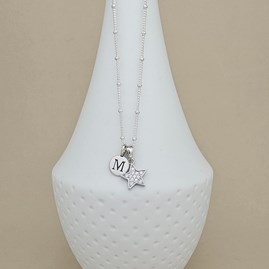 Personalised Silver Ball Chain Necklace with CZ Star Personalised Silver Ball Chain Necklace with CZ Star