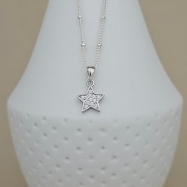 Personalised Silver Ball Chain Necklace with CZ Star Personalised Silver Ball Chain Necklace with CZ Star