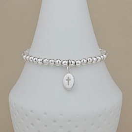 Personalised Silver Christening Cross Bead Bracelet Personalised Silver Christening Cross Bead Bracelet