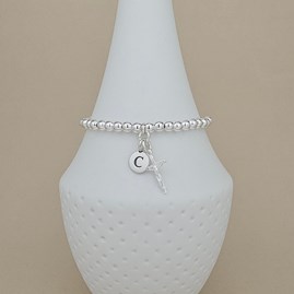 Personalised Silver Crucifix Beaded Bracelet Personalised Silver Crucifix Beaded Bracelet