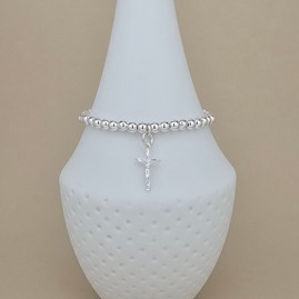 Personalised Silver Crucifix Beaded Bracelet Personalised Silver Crucifix Beaded Bracelet