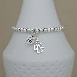 Personalised Sterling Silver Cut Out Angel Charm Bracelet Personalised Sterling Silver Cut Out Angel Charm Bracelet