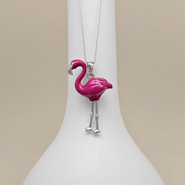 Personalised Sterling Silver Enamel Flamingo Necklace