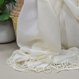 Plain Lightweight Tassel Scarf in Cream Plain Lightweight Tassel Scarf in Cream