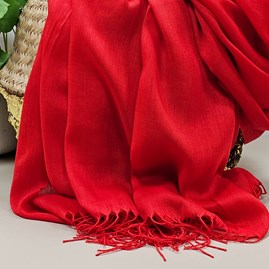 Plain Lightweight Tassel Scarf in Red Plain Lightweight Tassel Scarf in Red