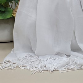 Plain Lightweight Tassel Scarf in White Plain Lightweight Tassel Scarf in White