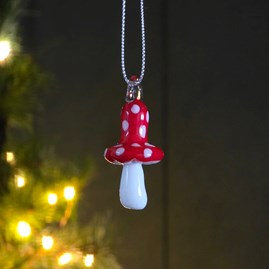 Red & White Glass Mushroom Hanging Decoration Red & White Glass Mushroom Hanging Decoration