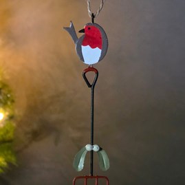 Robin on Garden Fork Hanging Christmas Decoration