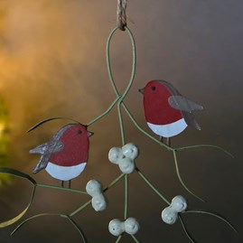 Robins on Mistletoe Hanging Christmas Decoration Robins on Mistletoe Hanging Christmas Decoration
