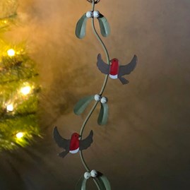 Robins on Mistletoe Ribbon Hanging Christmas Decoration Robins on Mistletoe Ribbon Hanging Christmas Decoration
