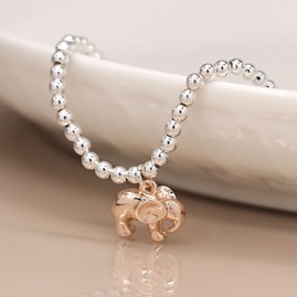 Rose Gold Plated Elephant on Silver Ball Bead Bracelet Rose Gold Plated Elephant on Silver Ball Bead Bracelet
