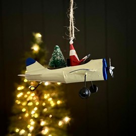 Santa Flying a Plane Hanging Christmas Decoration