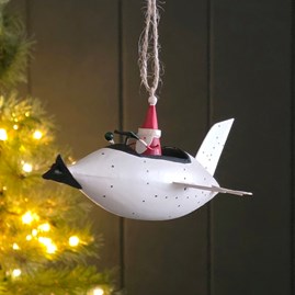 Santa in a White Plane Hanging Christmas Decoration