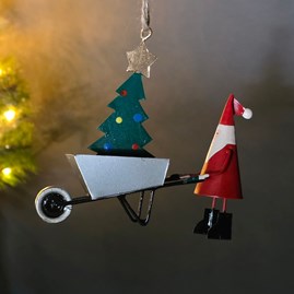 Santa with Wheelbarrow Hanging Christmas Decoration Santa with Wheelbarrow Hanging Christmas Decoration