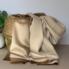 Silky Beige and Gold Border Reversible Scarf