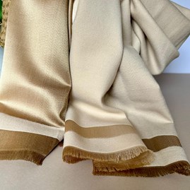 Silky Beige and Gold Border Reversible Scarf