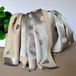 Silky Beige and Silver Spot Reversible Scarf