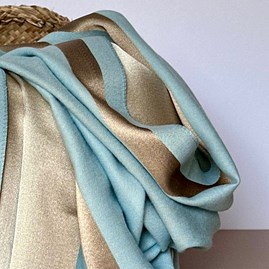 Silky Blue and Gold Border Reversible Scarf