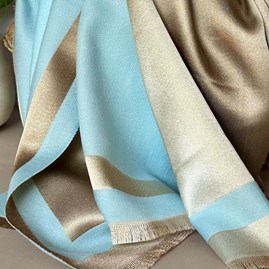 Silky Blue and Gold Border Reversible Scarf