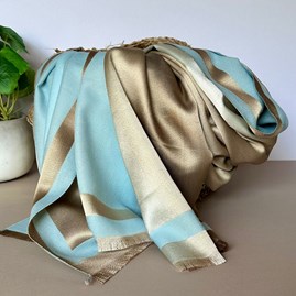 Silky Blue and Gold Border Reversible Scarf
