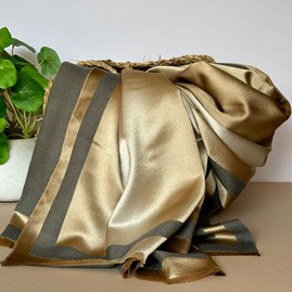 Silky Dark Grey and Gold Border Reversible Scarf