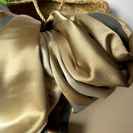 Silky Dark Grey and Gold Border Reversible Scarf