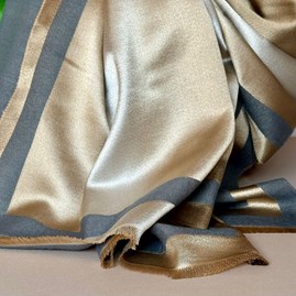 Silky Dark Grey and Gold Border Reversible Scarf
