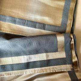 Silky Dark Grey and Gold Border Reversible Scarf