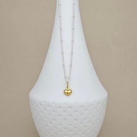 Silver Ball Chain Necklace with Gold-Plated Petite Heart Silver Ball Chain Necklace with Gold-Plated Petite Heart