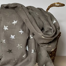 Silver Glitter Stars Scarf in Grey