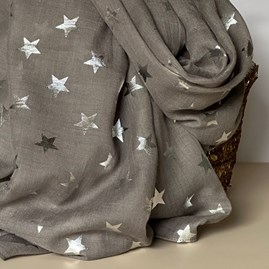 Silver Glitter Stars Scarf in Grey