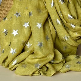 Silver Glitter Stars Scarf in Mustard Yellow Silver Glitter Stars Scarf in Mustard Yellow