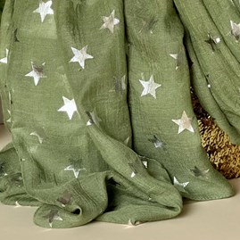 Silver Glitter Stars Scarf in Olive Green Silver Glitter Stars Scarf in Olive Green