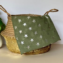 Silver Glitter Stars Scarf in Olive Green Silver Glitter Stars Scarf in Olive Green