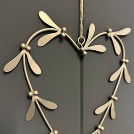 Silver Metal Mistletoe Heart Hanging Decoration