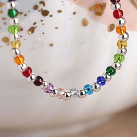 Silver Plated and Rainbow Glass Bead Bracelet Silver Plated and Rainbow Glass Bead Bracelet
