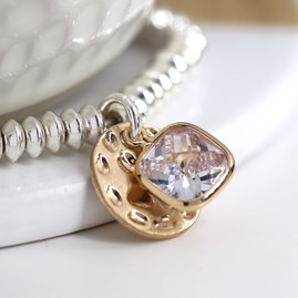 Silver Plated Bead Bracelet with Golden Disc and Crystal Silver Plated Bead Bracelet with Golden Disc and Crystal