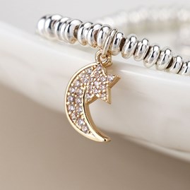 Silver Plated Crystal Crescent Moon and Star Bracelet Silver Plated Crystal Crescent Moon and Star Bracelet