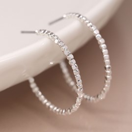 Silver Plated Cube Bead Hoop Earrings