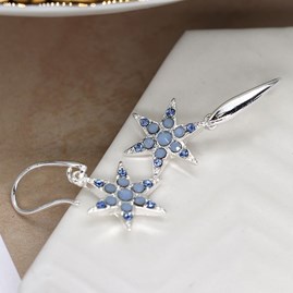 Silver Plated Star and Blue Crystal Drop Earrings Silver Plated Star and Blue Crystal Drop Earrings