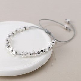 Silver Plated Stars Grey Cord Cracelet Silver Plated Stars Grey Cord Cracelet
