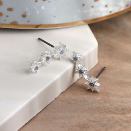 Silver Plated Triple Star Stud Earrings with Blue Crystals Silver Plated Triple Star Stud Earrings with Blue Crystals